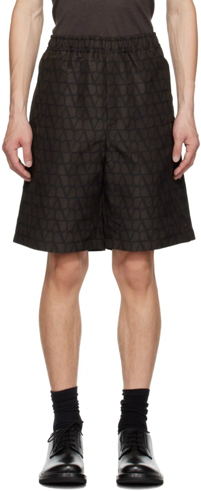Valentino Brown Printed Shorts In Black