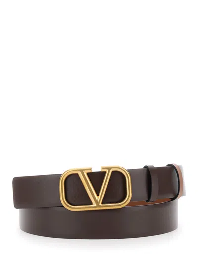 Valentino Garavani Brown Reversible Vlogo Buckle Belt