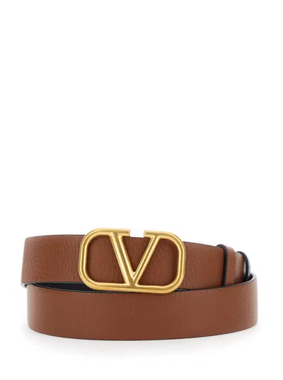 Valentino Garavani Brown Reversible Vlogo Buckle Belt