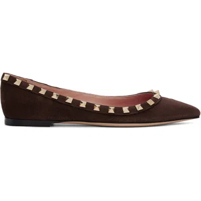 Valentino Garavani Brown Rockstud Ballerina Flats In 0to Testa Di Moro