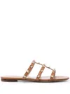 Valentino Brown Rockstud Leather Sandals In Brown