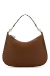 Valentino Brown Leather Hobo Rockstud Shoulder Bag In Brown