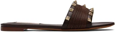 Valentino Garavani Valentino Rockstud Leather-trim Sandal In Brown