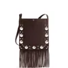 Valentino Fringed Eyelet-embellished Suede Shoulder Bag In Brown