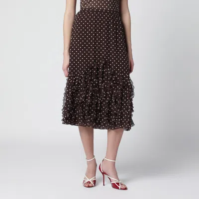 Valentino Silk Skirt Plusdepois Motif Midi Ruffled In Black