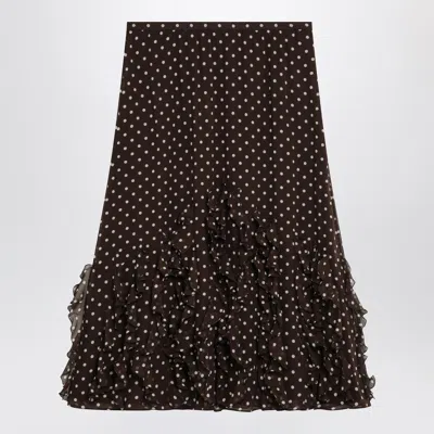 Valentino Silk Polka Dots Ruffled Skirt In Black