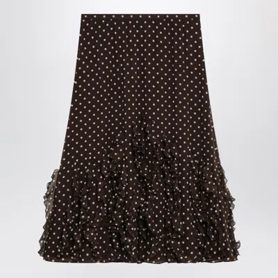 Valentino Silk Skirt Plusdepois Motif Midi Ruffled In Black