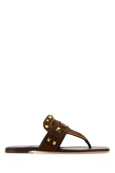 VALENTINO GARAVANI BROWN SLIP ON SANDALS