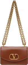 Valentino Garavani Vain Shoulder Bag In Shiny Calfskin Woman Dark Brandy Uni In Brown