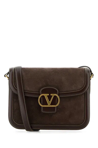 Valentino Garavani Brown Suede And Leather 9to5 Shoulder Bag In Testadimorooakbrown