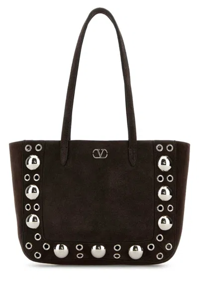 Valentino Garavani Brown Suede Nellcote Tote In 0no Nero