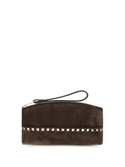 Valentino Garavani Brown The Rockstud Clutch In Pink