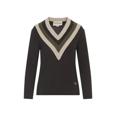 VALENTINO BROWN V-NECK SWEATER