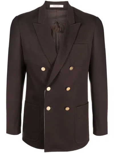 Valentino Brown Viscose-wool Blend Blazer In Ebony