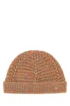 Valentino Multicolor Linen Blend Knitted Vlogo Signature Beanie Hat In Brown