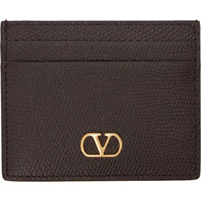 Valentino Garavani Brown Vlogo Signature Grainy Calfskin Card Holder In 0to Testa Di Moro