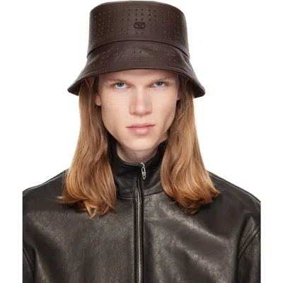 Valentino Garavani Brown Vlogo Signature Holed Bucket Hat In 3au Marrone Scuro
