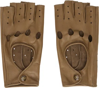 Valentino Garavani Brown Vlogo Signature Nappa Fingerless Gloves In 9m9 Light Camel/marr