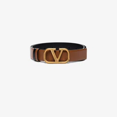 Valentino Garavani Brown Vlogo Signature Reversible Leather Belt