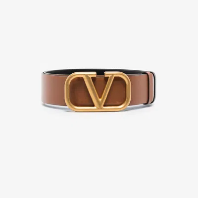 Valentino Garavani Brown Vlogo Signature Reversible Leather Belt