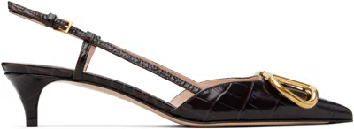 Valentino Garavani Brown Vlogo Signature Slingback Heels In Black