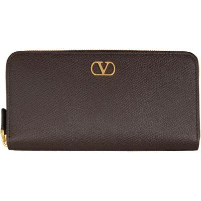 Valentino Garavani Brown Vlogo Signature Zip Wallet In 0to Testa Di Moro