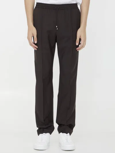 Valentino Brown Wool Joggers In Black