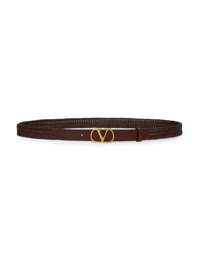 Valentino Garavani Brown Woven Leather Vlogo Signature Belt