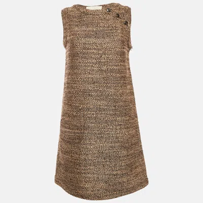 Pre-owned Valentino Brown/beige Tweed Sleeveless Mini Dress M