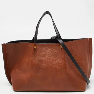 Pre-owned Valentino Garavani Brown/black Leather Medium Vlogo Escape Tote