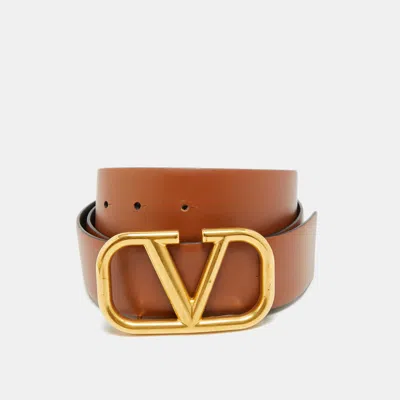 Pre-owned Valentino Garavani Brown/black Leather Vlogo Reversible Belt 90 Cm