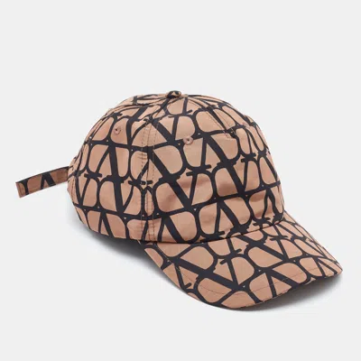 Pre-owned Valentino Garavani Brown/black Silk Iconographe Baseball Cap 60