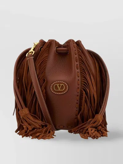 VALENTINO GARAVANI BUCKET BAG LEATHER FRINGE DETAILING