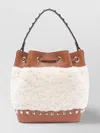 Valentino Bucket Bag With Shearling Panel And Studs