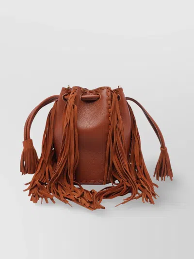 Valentino Garavani Bucket Fringe Shoulder Bag Gold Hardware