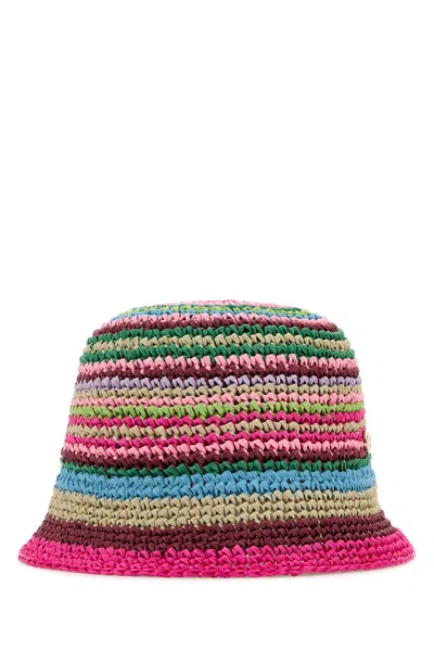 Valentino Garavani Multicolor Raffia Bucket Hat In Multicoloured