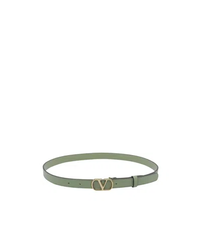 Valentino Garavani Vlogo Leather Belt In Green