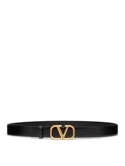 Valentino Garavani Cintura Vlogo Signature In Vitello In Black