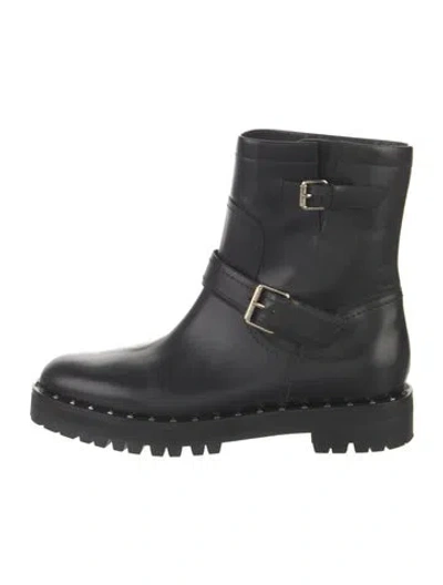 Pre-owned Valentino Garavani Buckle Biker Boots Rockstud Accents Moto Boots In Black
