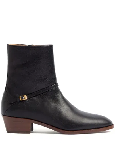 Valentino Garavani Leather Pat Ankle Boots In Black