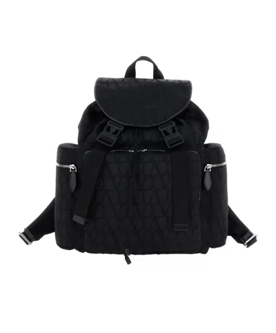 Valentino Garavani Valentino Buckle Detailed Foldover Top Backpack In Black