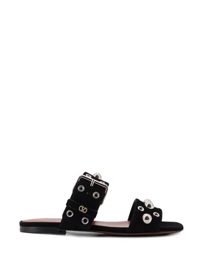 Valentino Garavani Valentino Eyelet Detailed Buckled Sandals In Black