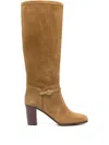 Valentino Buckle-strap Suede Boots In Brown