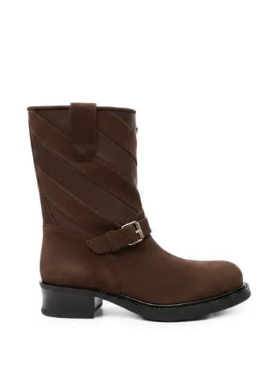 Valentino Garavani Buckle-fastening Biker Boots In Brown