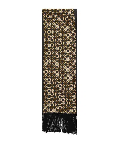Valentino Bandeaux Chamber Scarf In Silk With Fringes In Yellow