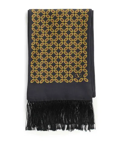 Valentino Garavani Chamber Scarf In Silk With Fringes In Yellow