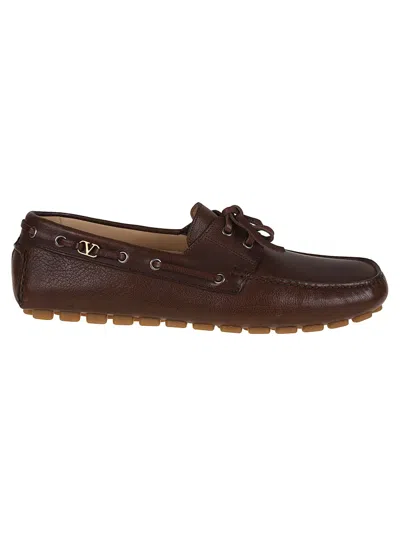 Valentino Garavani Valentino Buffalo Leather Fastaway Driver Loafer In Brown