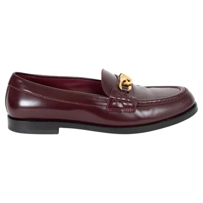Pre-owned Valentino Garavani Valentino Burgundy Leather 2022 Vlogo Chain Loafers Flats Shoes 38.5 In Red