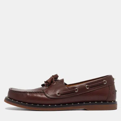 Pre-owned Valentino Garavani Burgundy Leather Rockstud Derby Loafers Size 43