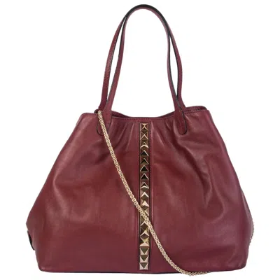 Pre-owned Valentino Garavani Valentino Burgundy Leather Rockstud Va Va Voom Large Tote Bag In Red